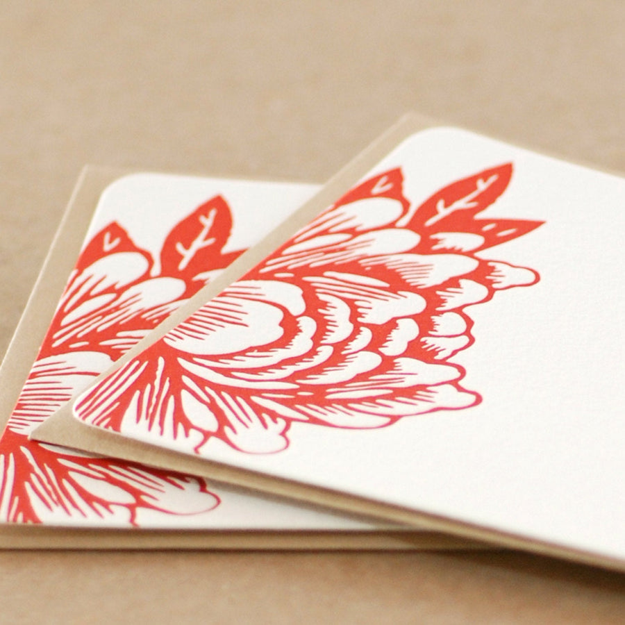 5 Scarlet Red Blossoming Flower Letterpress Notes