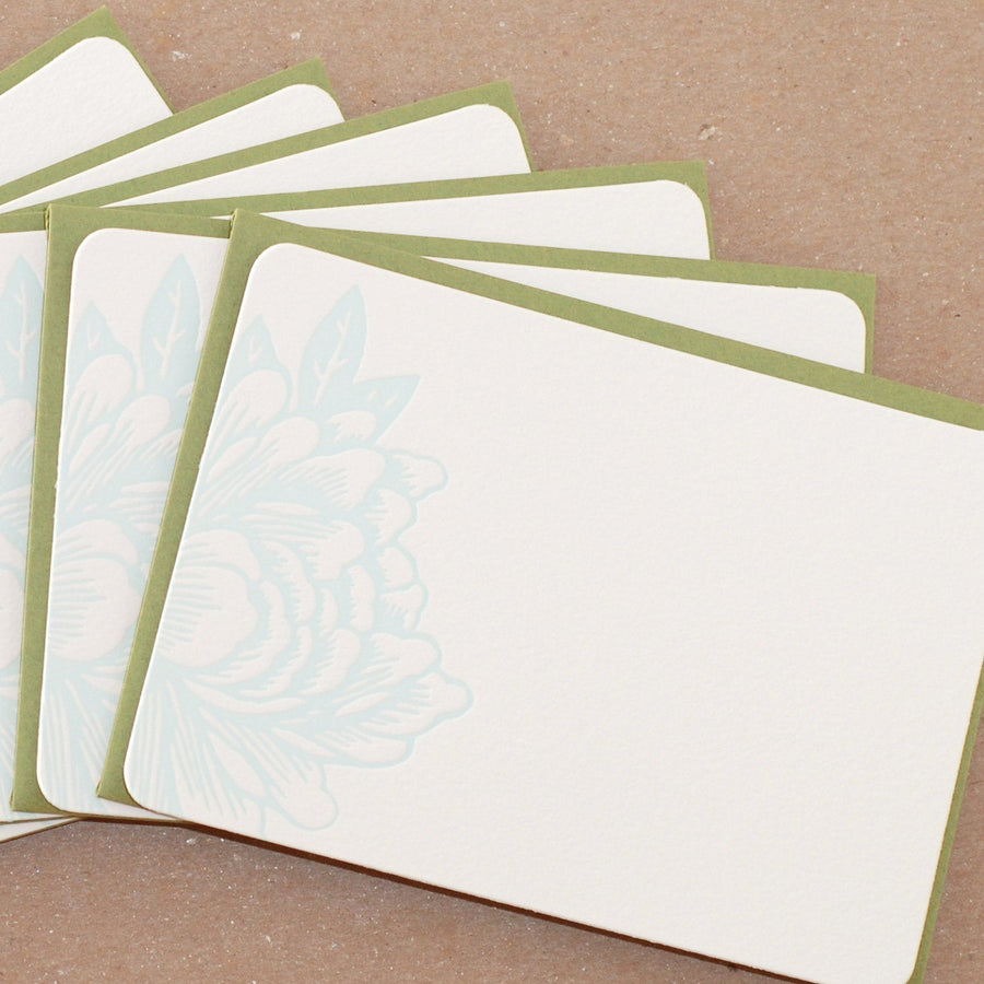 5 Sky Blue Blossoming Flower Letterpress Stationery Notes