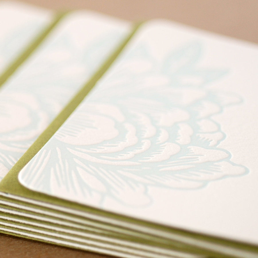 5 Sky Blue Blossoming Flower Letterpress Stationery Notes