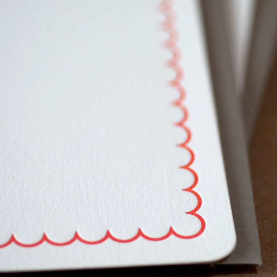 5 Fire Red Simple Scallop Letterpress Stationery Notes