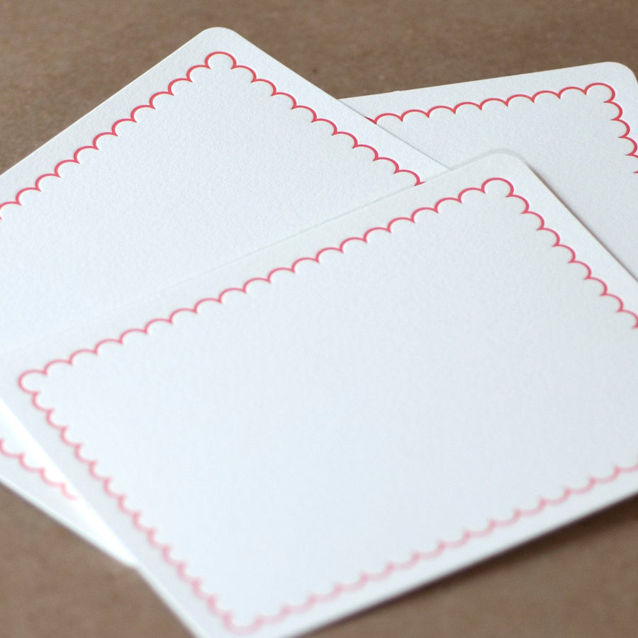 5 Fire Red Simple Scallop Letterpress Stationery Notes