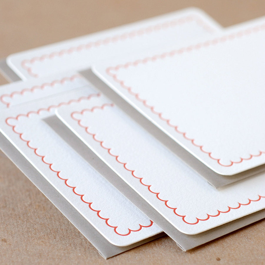 5 Fire Red Simple Scallop Letterpress Stationery Notes