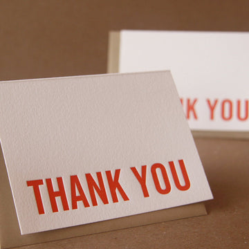 Fire Red Modern Block Letterpress Thank You Note