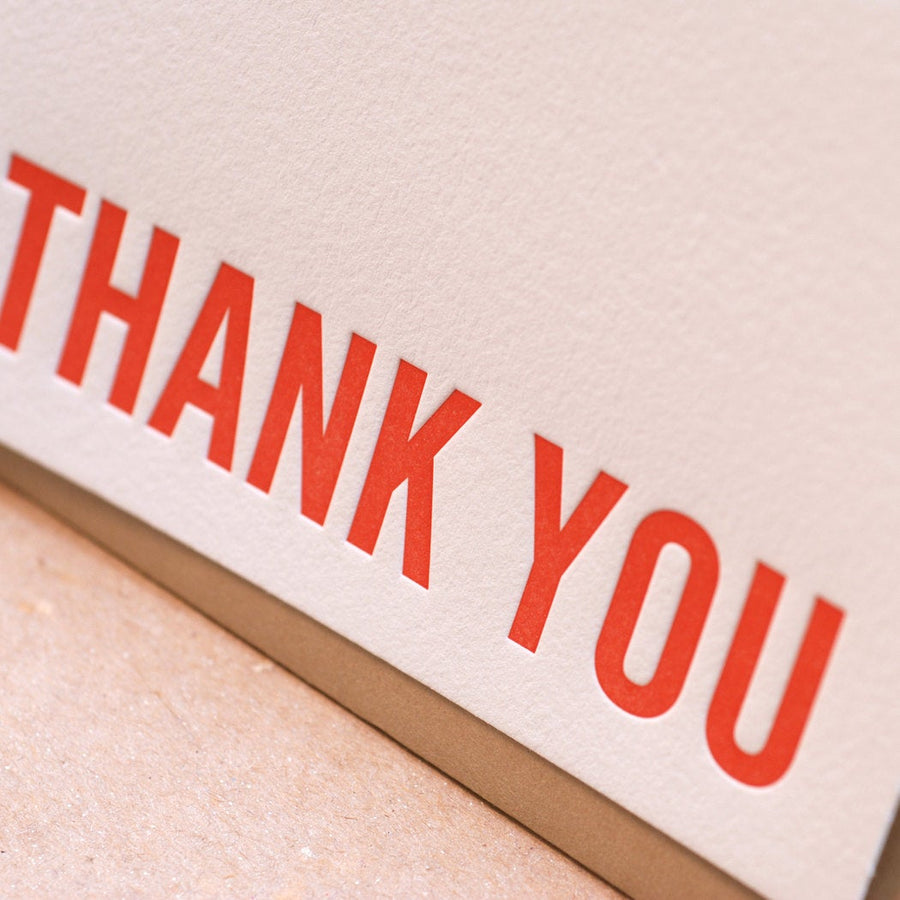 Fire Red Modern Block Letterpress Thank You Note
