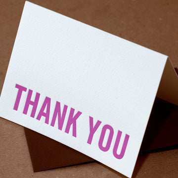 Fuchsia Modern Block Letterpress Thank You Note
