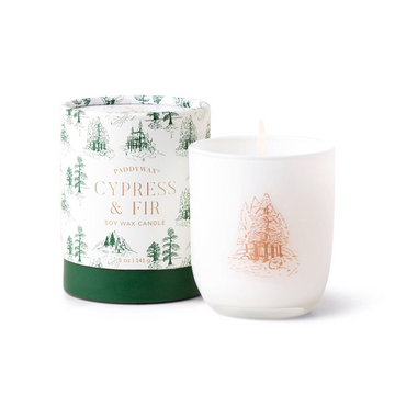White Opaque Glass with Copper Cypress & Fir 5 oz Candle in White Tube