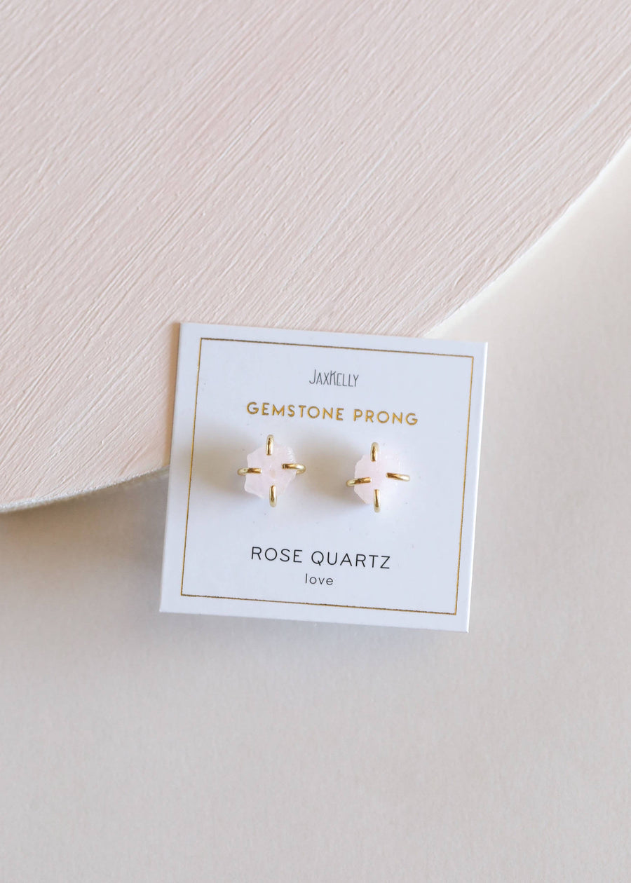 Rose Quartz Gemstone Prong Earrings