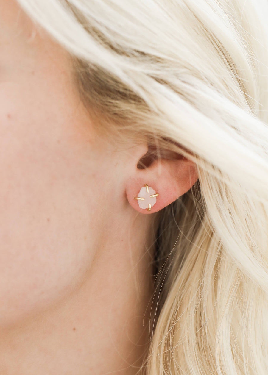 Rose Quartz Gemstone Prong Earrings